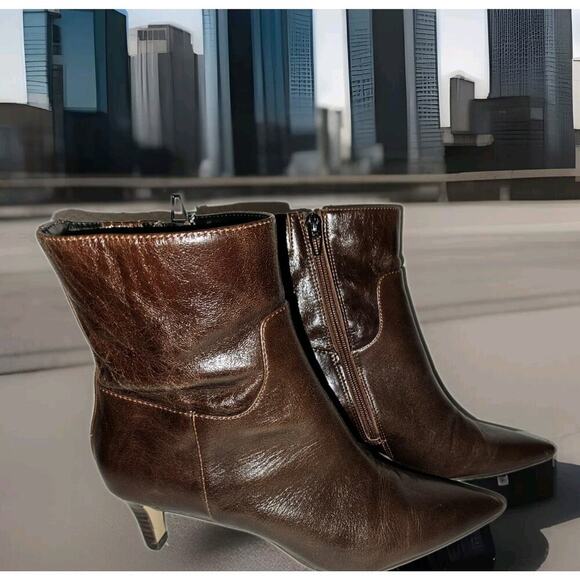 Dolce Vita Leather Heel Zip Booties - Women's Size 7 (Brown) - Picture 1 of 9